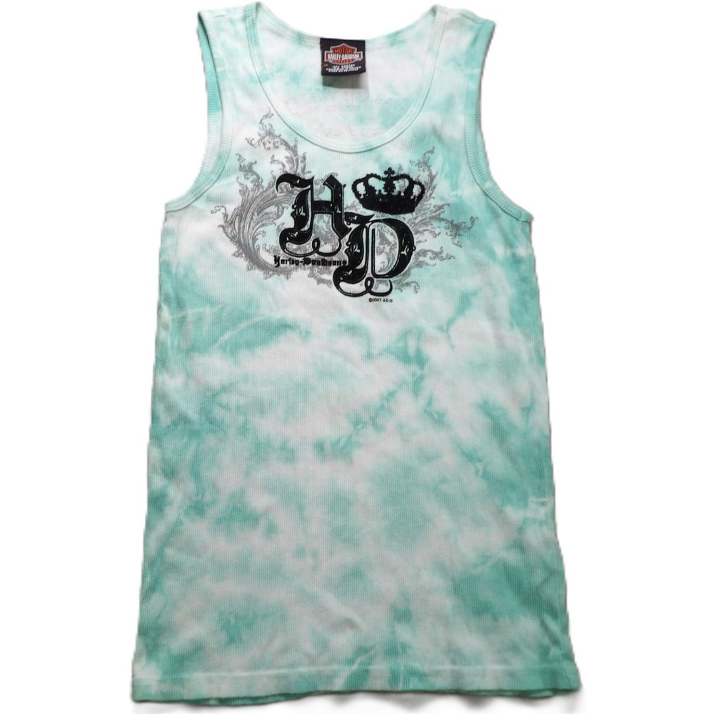VTG Harley Davidson Tank Top Crown Tie Dye Ribbed Cotton Women M/D Wabash Valley